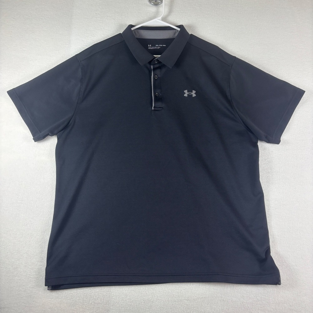 Under Armour Mens XXL Black Performance Polo Shirt Loose Fit Golf Short Sleeve